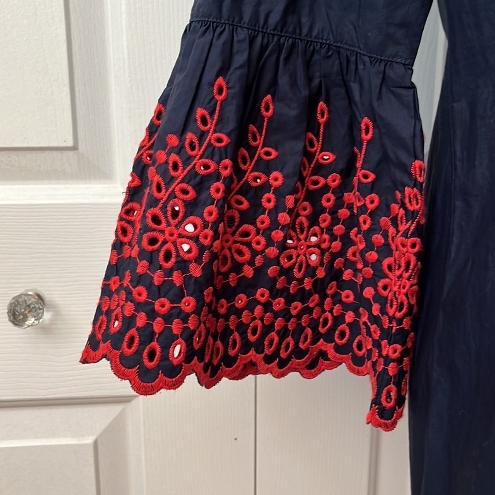 NWT J. Crew Embroidered Eyelet bell sleeve dress Sz XS Sm​ - Picture 7 of 10